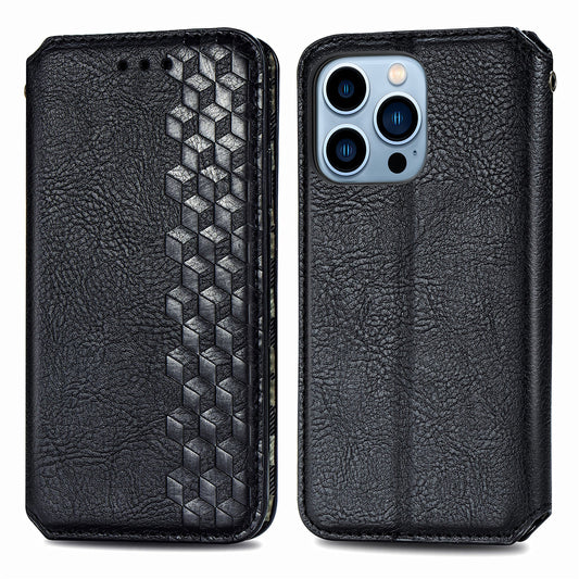 Imprinting Rhombus Auto-absorbed Leather Phone Case Wallet Stand Shell for iPhone 13 Pro Max 6.7 inch