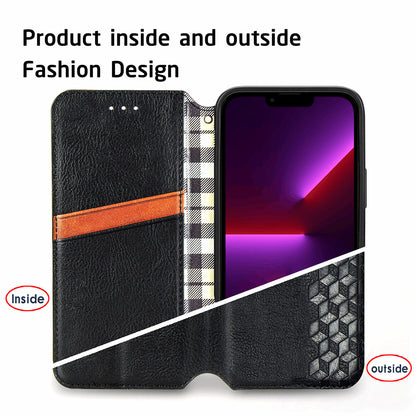 Imprinting Rhombus Auto-absorbed Leather Phone Case Wallet Stand Shell for iPhone 13 Pro Max 6.7 inch