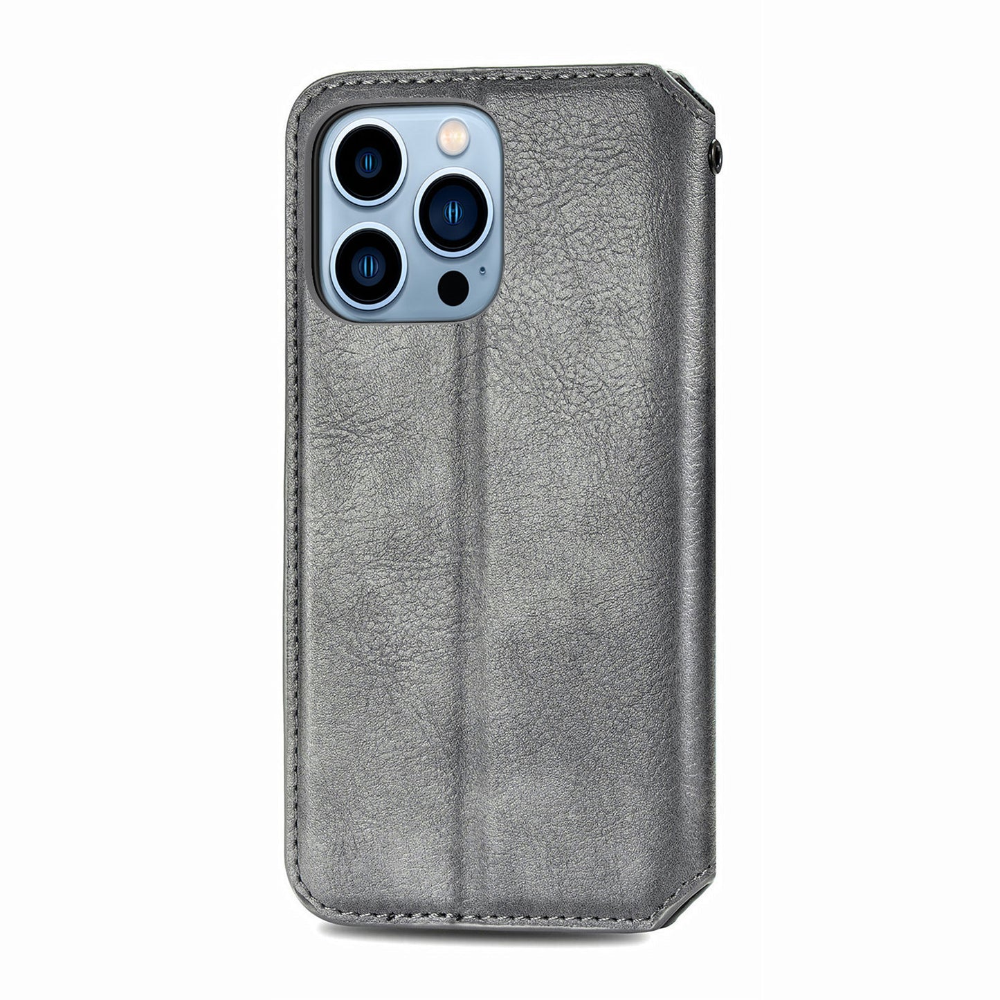 Imprinting Rhombus Auto-absorbed Leather Phone Case Wallet Stand Shell for iPhone 13 Pro Max 6.7 inch
