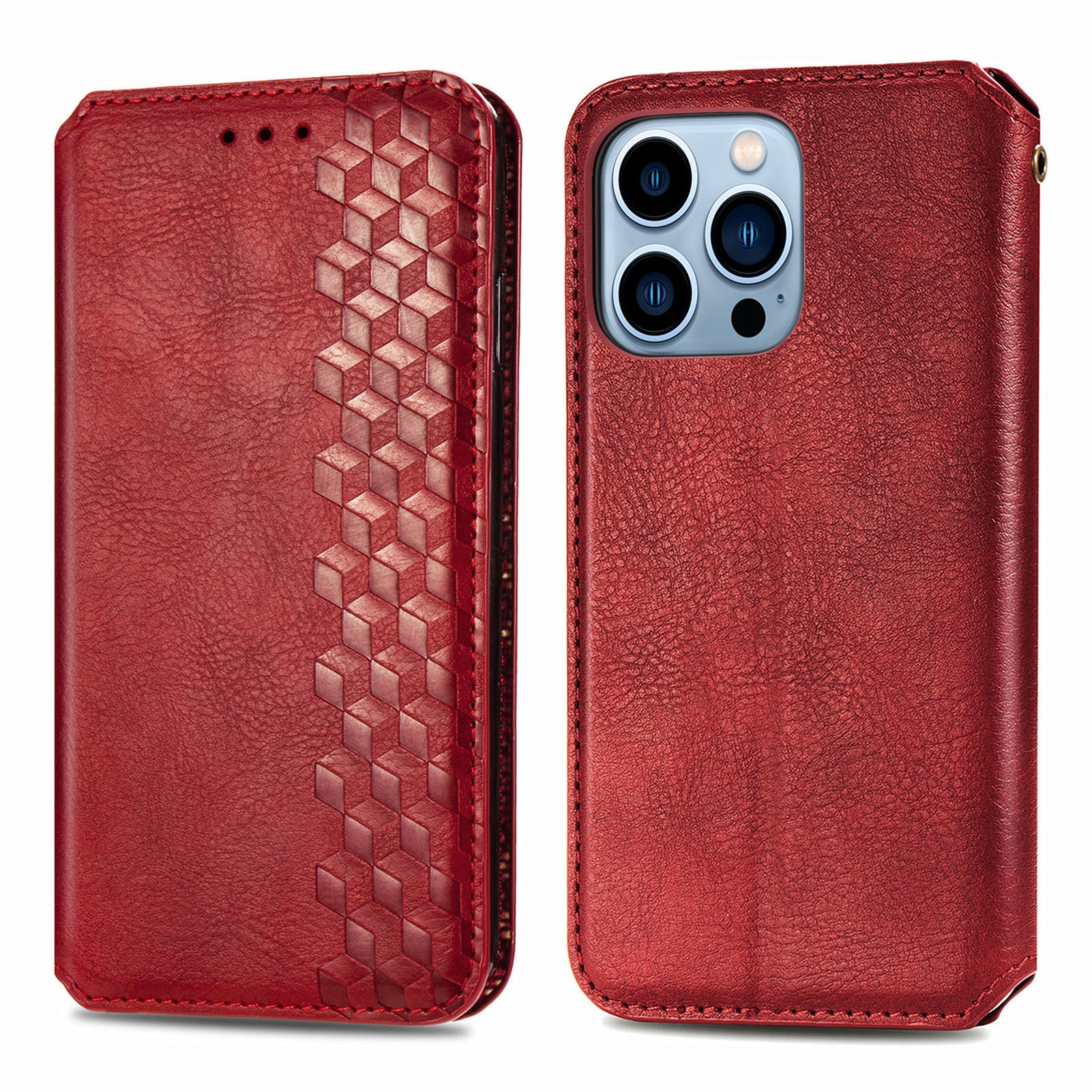 Imprinting Rhombus Auto-absorbed Leather Phone Case Wallet Stand Shell for iPhone 13 Pro Max 6.7 inch