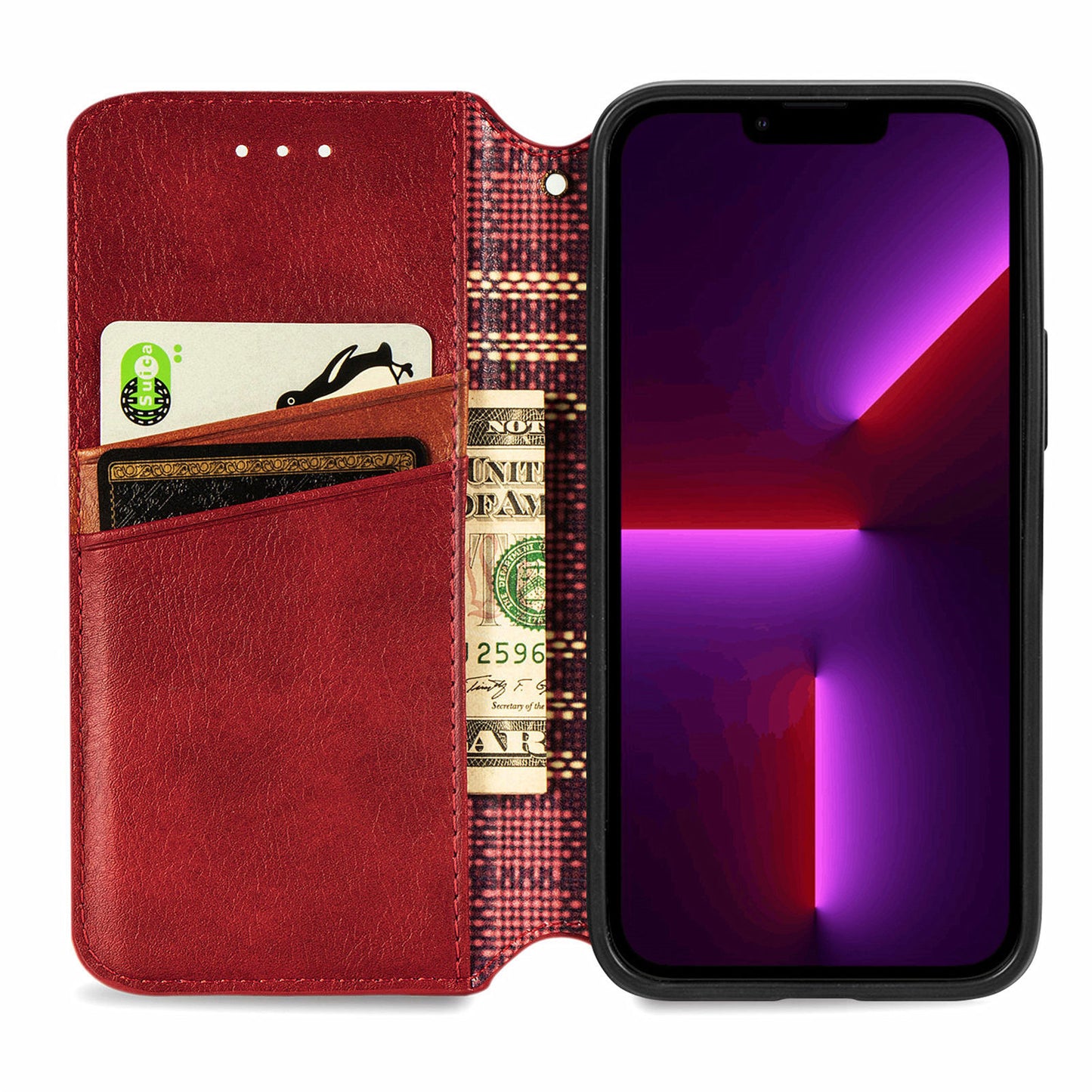 Imprinting Rhombus Auto-absorbed Leather Phone Case Wallet Stand Shell for iPhone 13 Pro Max 6.7 inch