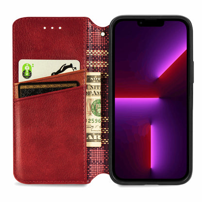 Imprinting Rhombus Auto-absorbed Leather Phone Case Wallet Stand Shell for iPhone 13 Pro Max 6.7 inch
