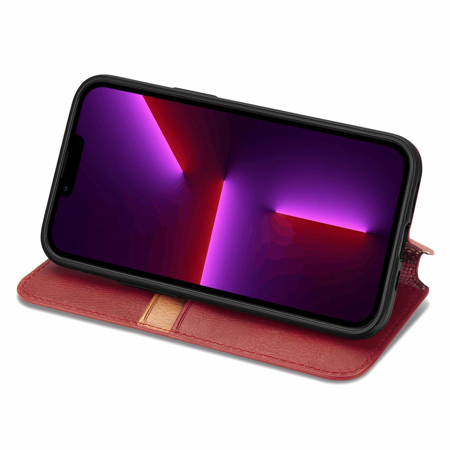 Imprinting Rhombus Auto-absorbed Leather Phone Case Wallet Stand Shell for iPhone 13 Pro Max 6.7 inch