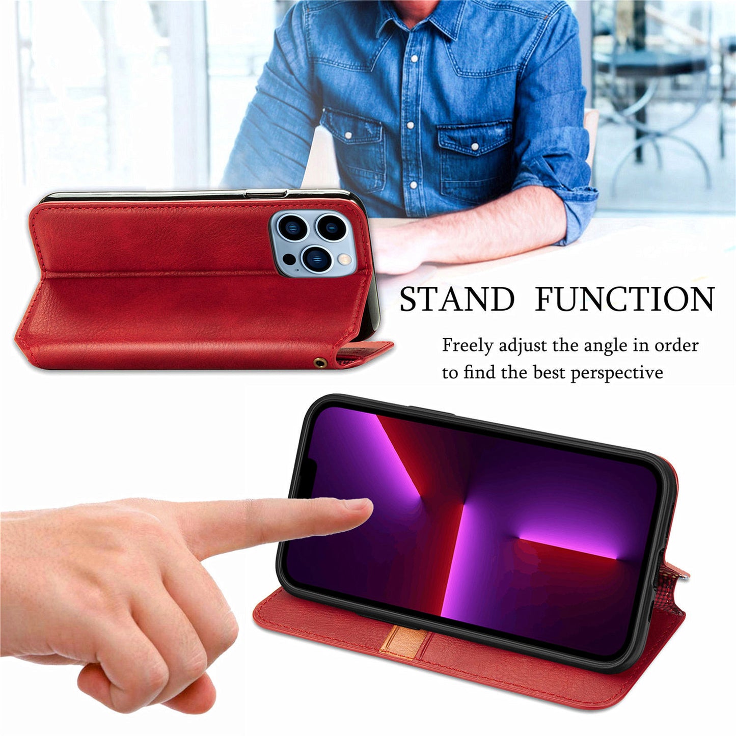 Imprinting Rhombus Auto-absorbed Leather Phone Case Wallet Stand Shell for iPhone 13 Pro Max 6.7 inch