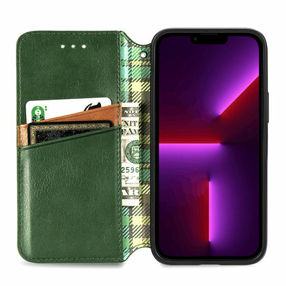 Imprinting Rhombus Auto-absorbed Leather Phone Case Wallet Stand Shell for iPhone 13 Pro Max 6.7 inch