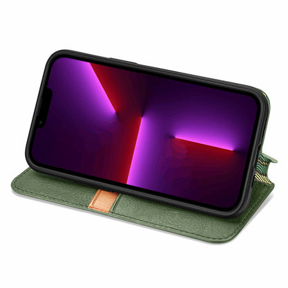 Imprinting Rhombus Auto-absorbed Leather Phone Case Wallet Stand Shell for iPhone 13 Pro Max 6.7 inch