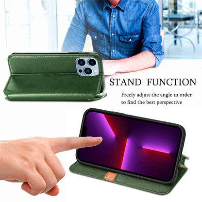 Imprinting Rhombus Auto-absorbed Leather Phone Case Wallet Stand Shell for iPhone 13 Pro Max 6.7 inch