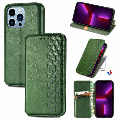 Imprinting Rhombus Auto-absorbed Leather Phone Case Wallet Stand Shell for iPhone 13 Pro Max 6.7 inch