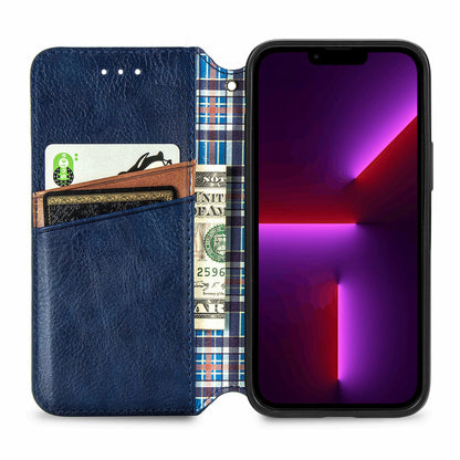 Imprinting Rhombus Auto-absorbed Leather Phone Case Wallet Stand Shell for iPhone 13 Pro Max 6.7 inch