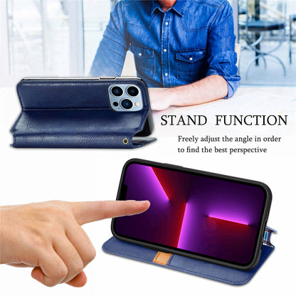 Imprinting Rhombus Auto-absorbed Leather Phone Case Wallet Stand Shell for iPhone 13 Pro Max 6.7 inch