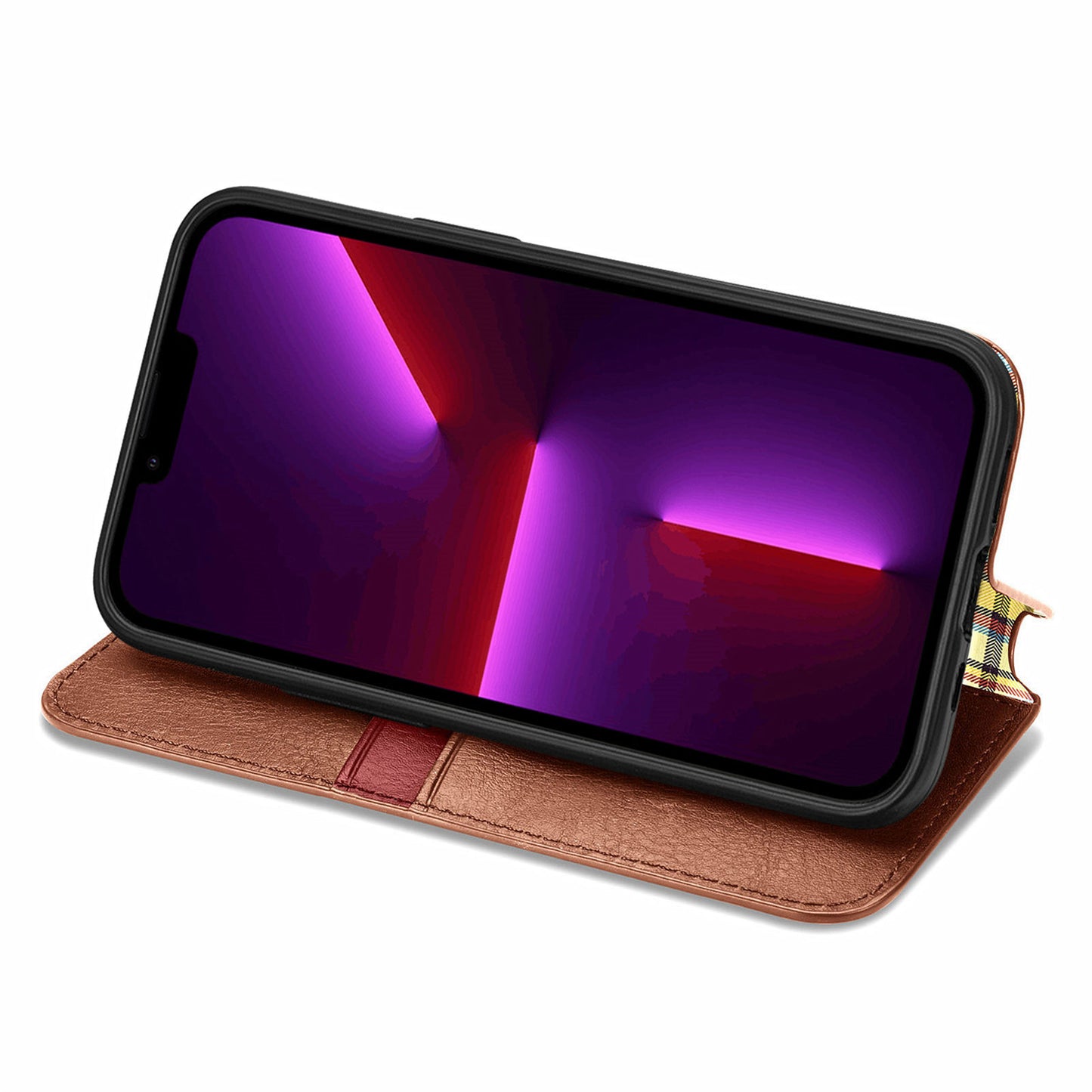 Imprinting Rhombus Auto-absorbed Leather Phone Case Wallet Stand Shell for iPhone 13 Pro Max 6.7 inch