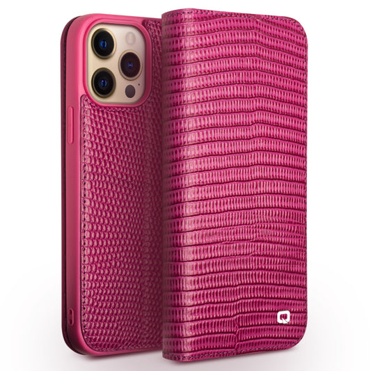 QIALINO Crocodile Texture Top-layer Genuine Leather Phone Cover Wallet Stand Phone Case for iPhone 13 Pro Max 6.7 inch