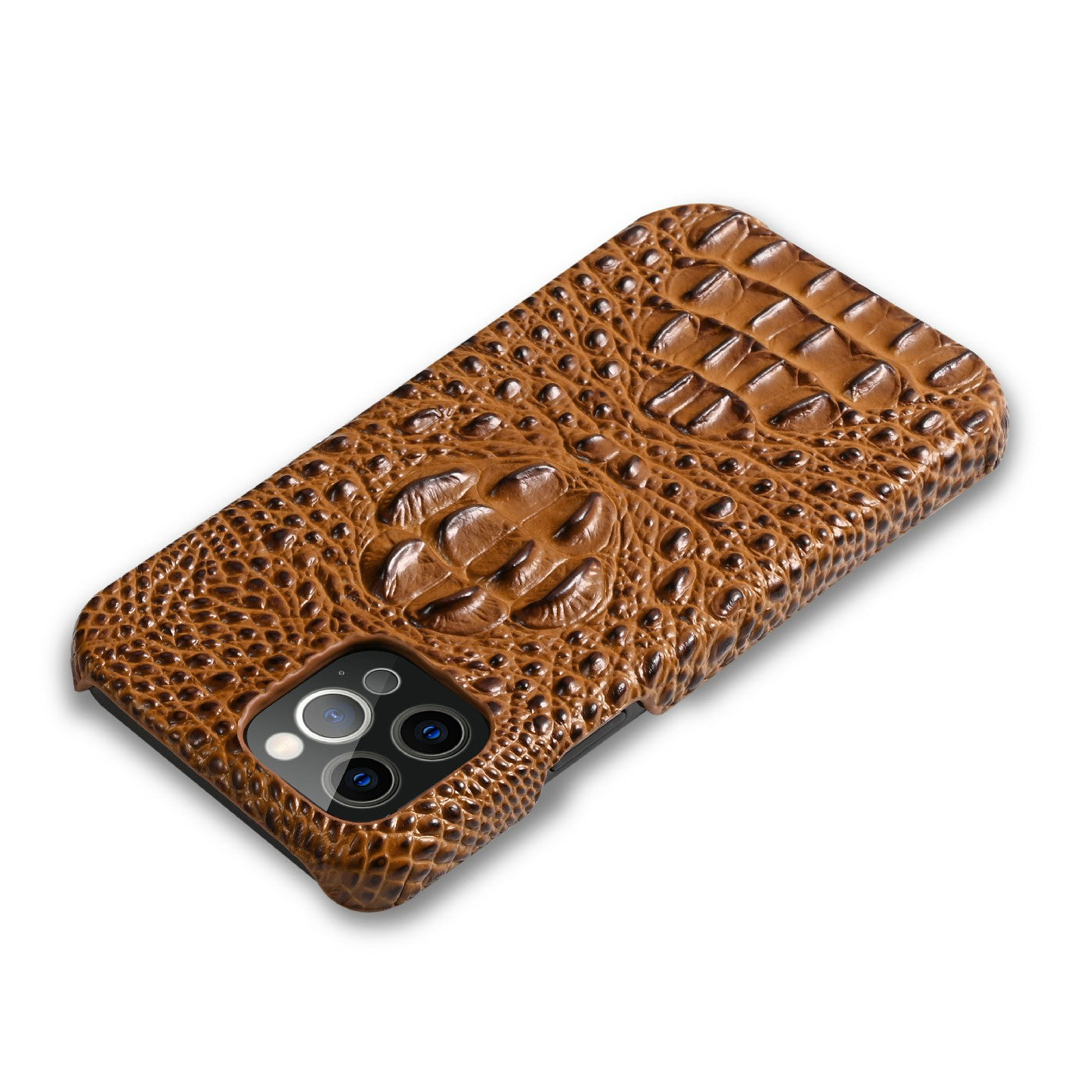3D Crocodile Head Genuine Leather Coated PC Anti-Scratch Protective Back Case for iPhone 13 Pro Max 6.7 inch