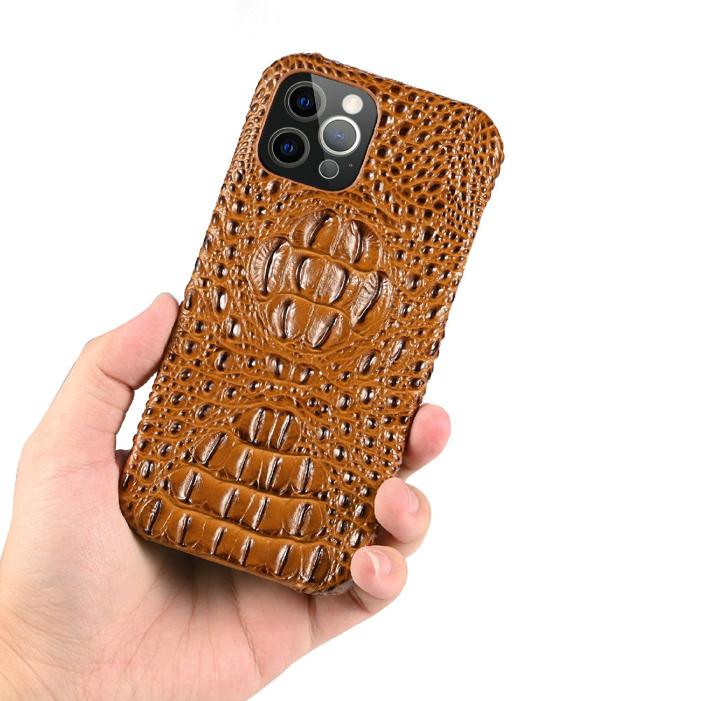 3D Crocodile Head Genuine Leather Coated PC Anti-Scratch Protective Back Case for iPhone 13 Pro Max 6.7 inch
