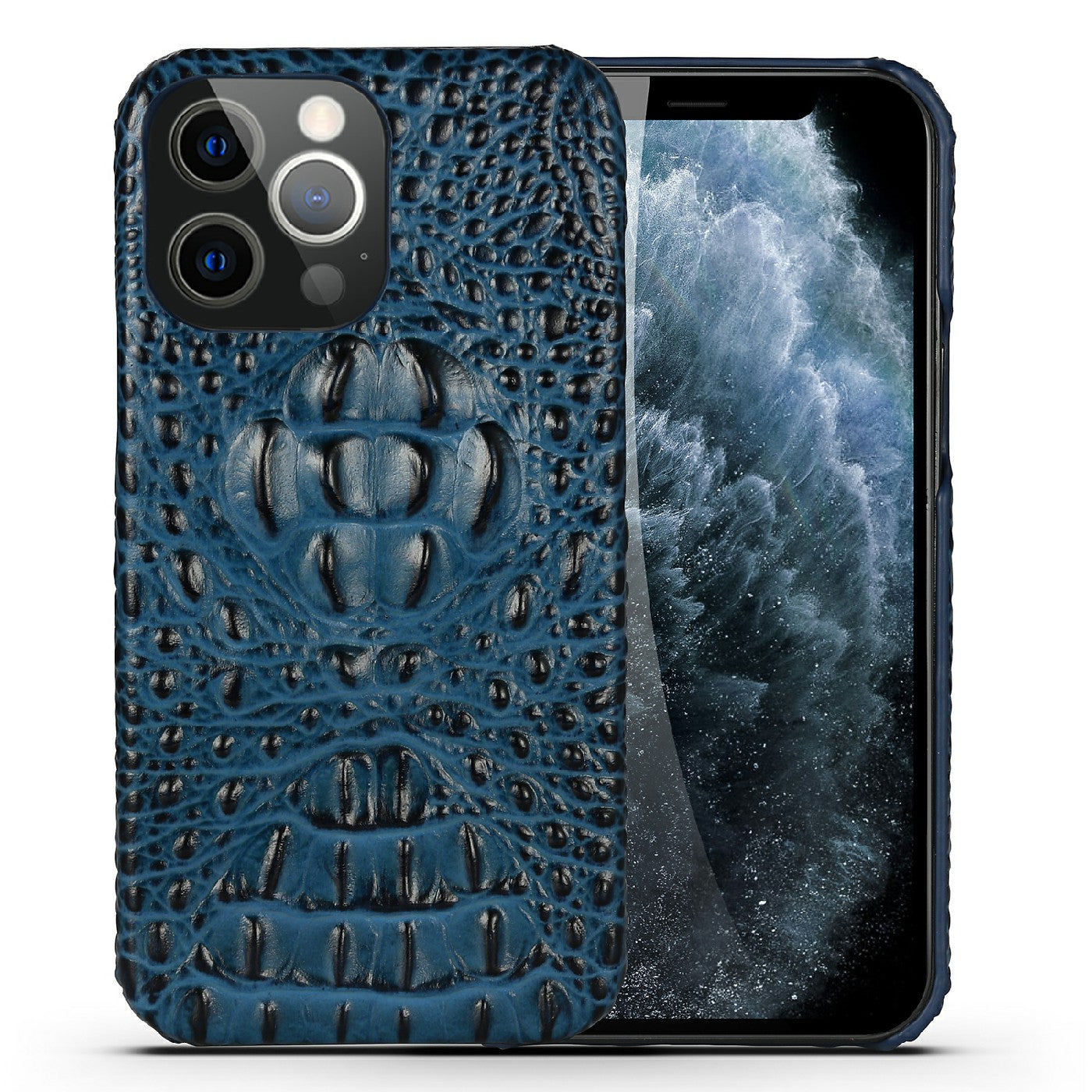 3D Crocodile Head Genuine Leather Coated PC Anti-Scratch Protective Back Case for iPhone 13 Pro Max 6.7 inch