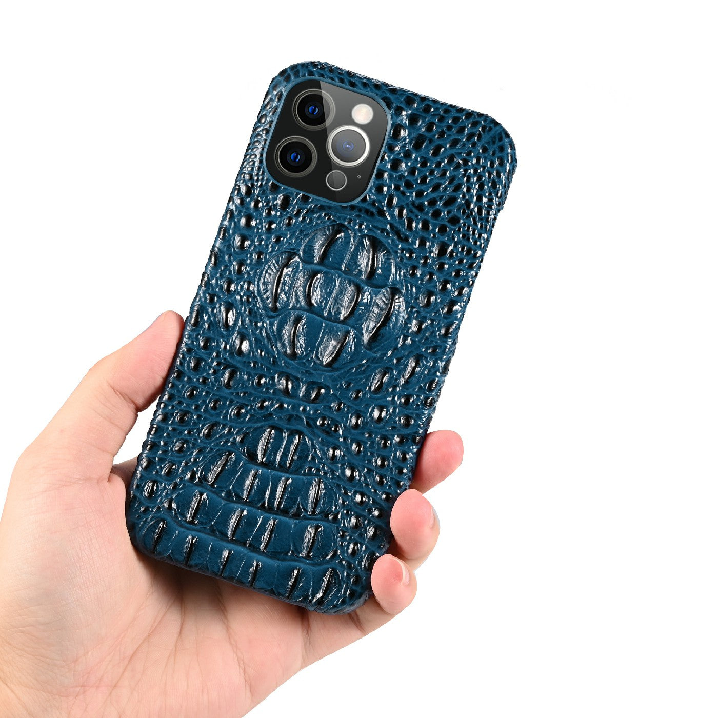 3D Crocodile Head Genuine Leather Coated PC Anti-Scratch Protective Back Case for iPhone 13 Pro Max 6.7 inch