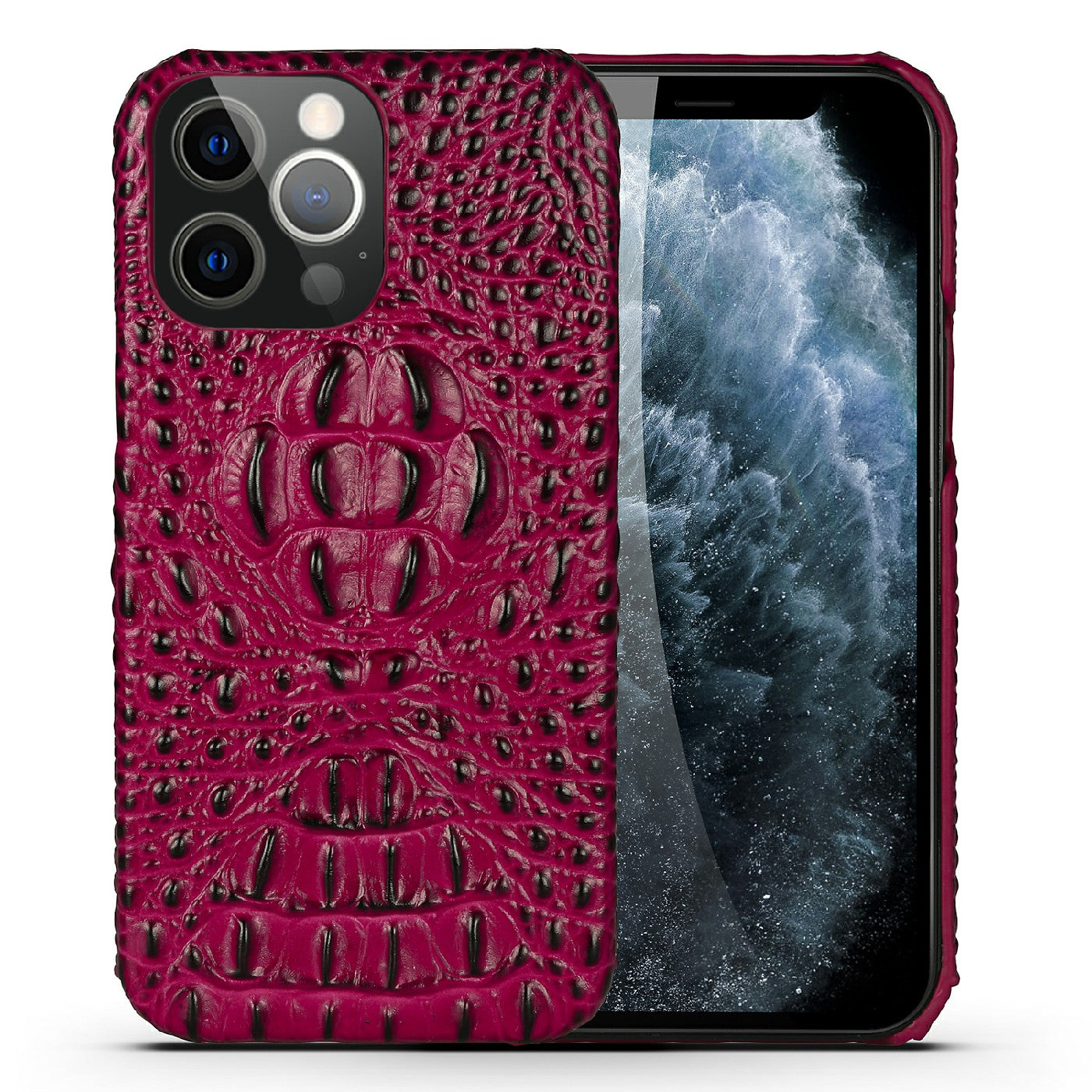 3D Crocodile Head Genuine Leather Coated PC Anti-Scratch Protective Back Case for iPhone 13 Pro Max 6.7 inch