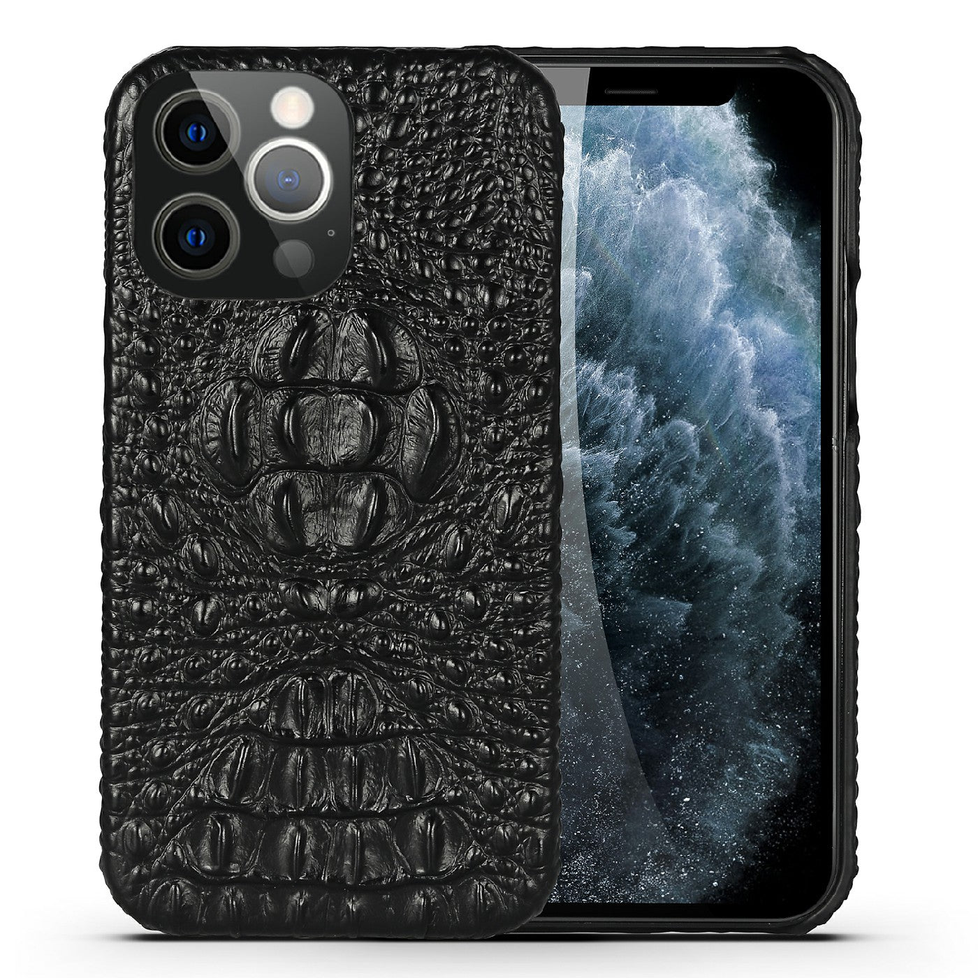 3D Crocodile Head Genuine Leather Coated PC Anti-Scratch Protective Back Case for iPhone 13 Pro Max 6.7 inch