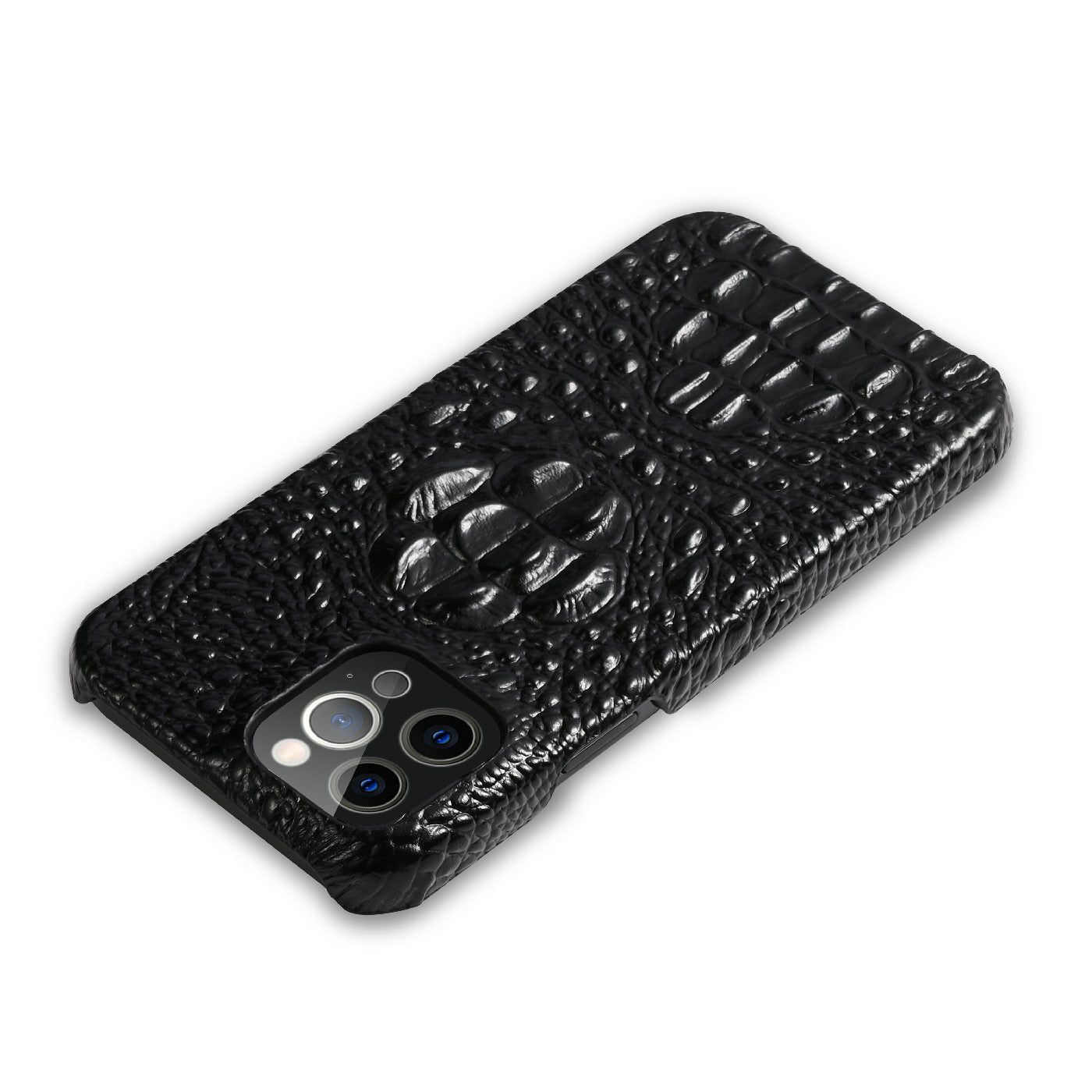 3D Crocodile Head Genuine Leather Coated PC Anti-Scratch Protective Back Case for iPhone 13 Pro Max 6.7 inch