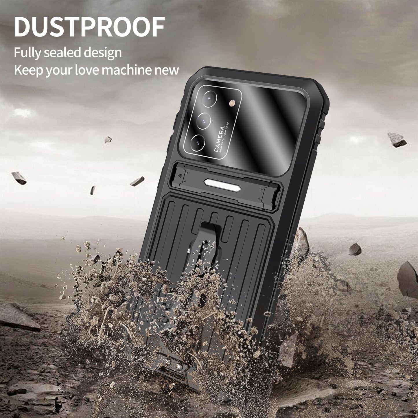 Anti-Fall Full Protection TPU+Metal Hybrid Case Kickstand Shell with Tempered Glass Film and Strap for Samsung Galaxy S21+ 5G