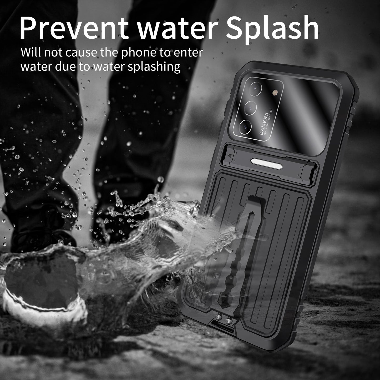 Anti-Fall Full Protection TPU+Metal Hybrid Case Kickstand Shell with Tempered Glass Film and Strap for Samsung Galaxy S21+ 5G
