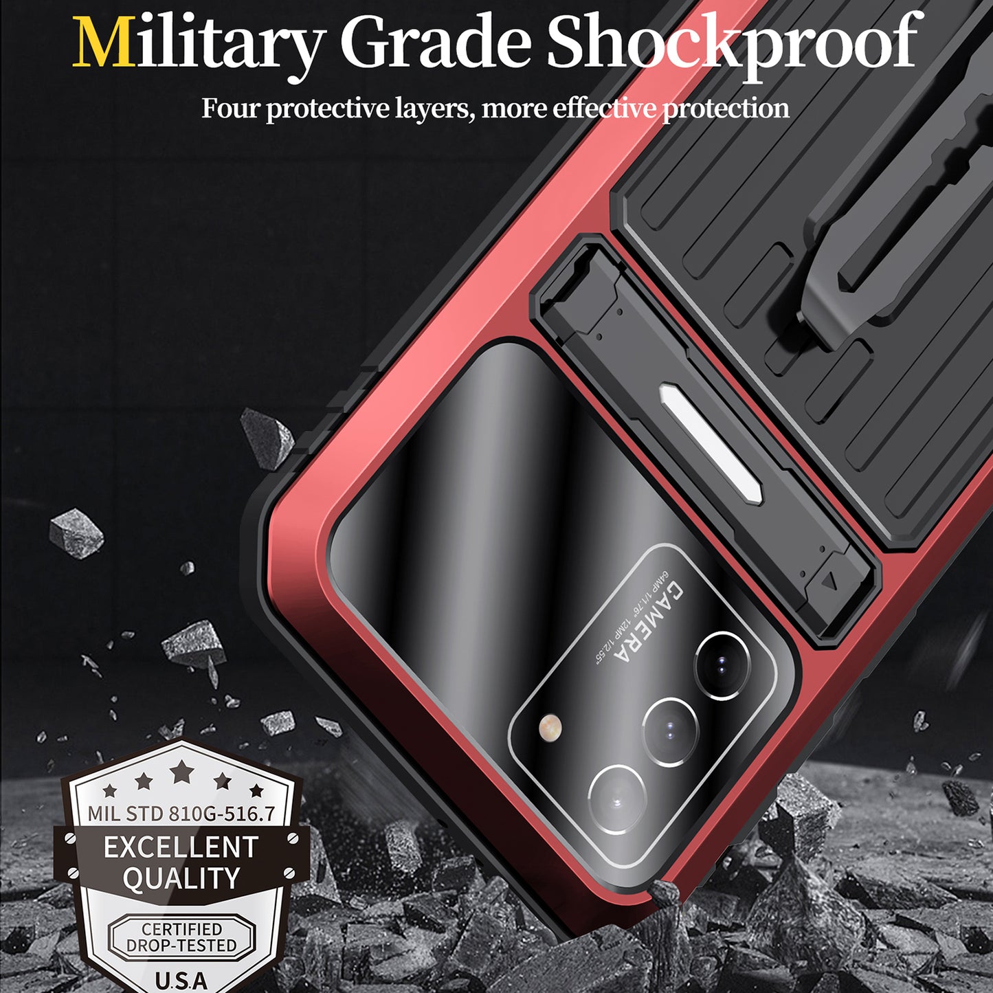 Anti-Fall Full Protection TPU+Metal Hybrid Case Kickstand Shell with Tempered Glass Film and Strap for Samsung Galaxy S21+ 5G