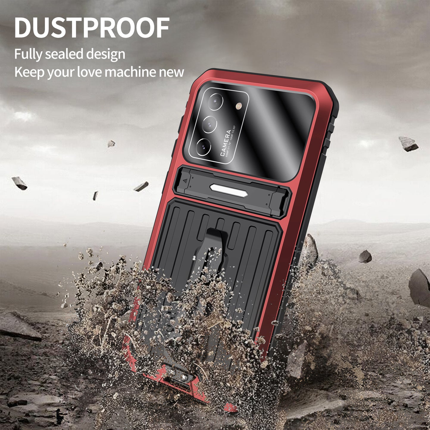 Anti-Fall Full Protection TPU+Metal Hybrid Case Kickstand Shell with Tempered Glass Film and Strap for Samsung Galaxy S21+ 5G