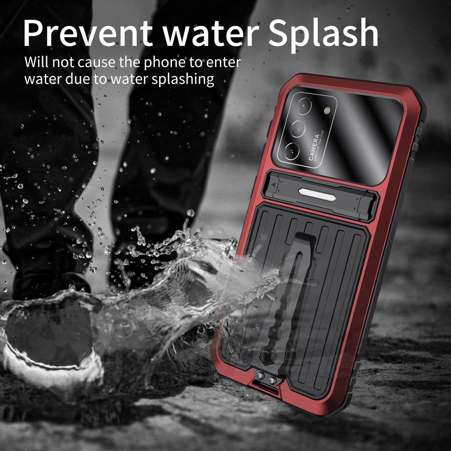 Anti-Fall Full Protection TPU+Metal Hybrid Case Kickstand Shell with Tempered Glass Film and Strap for Samsung Galaxy S21+ 5G