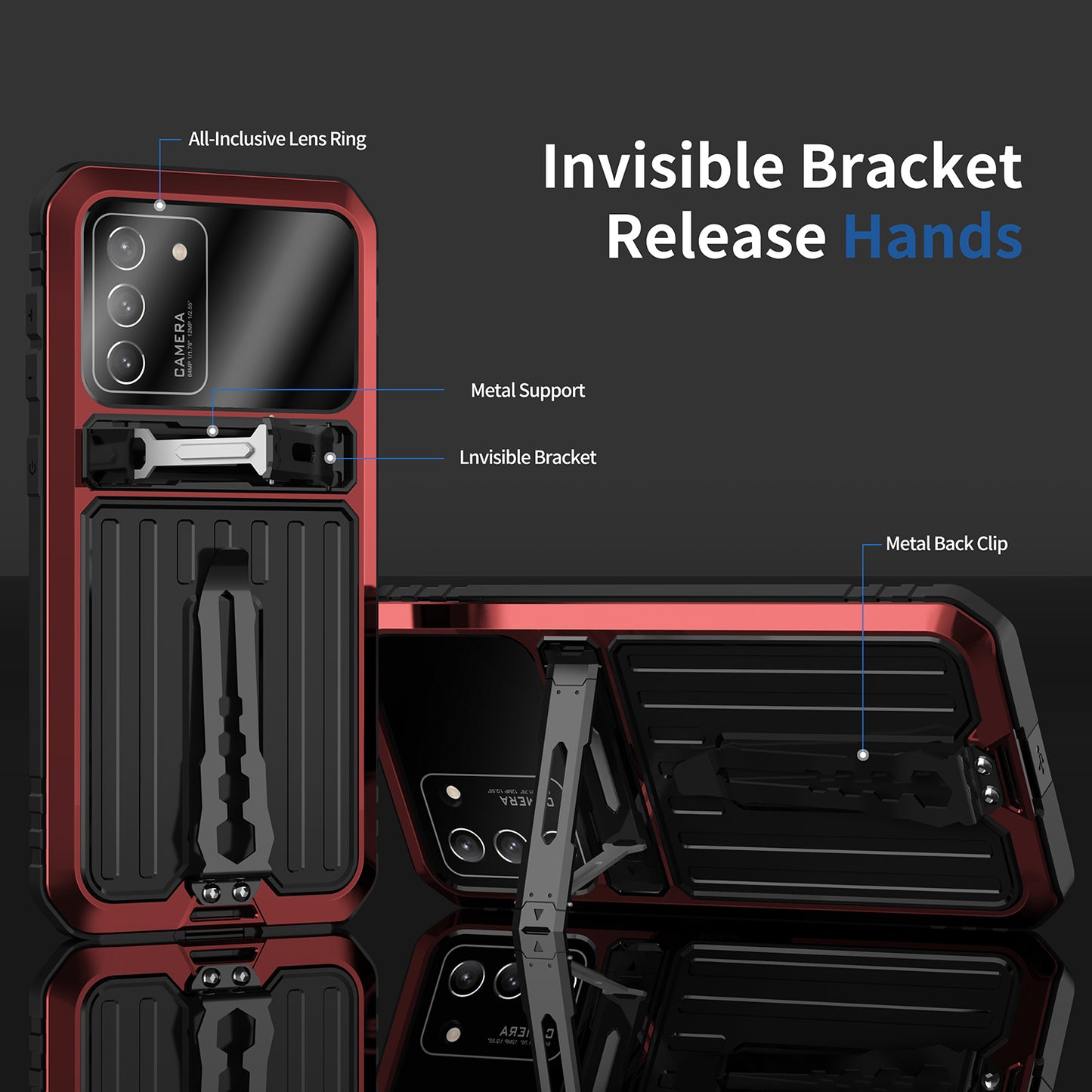 Anti-Fall Full Protection TPU+Metal Hybrid Case Kickstand Shell with Tempered Glass Film and Strap for Samsung Galaxy S21+ 5G