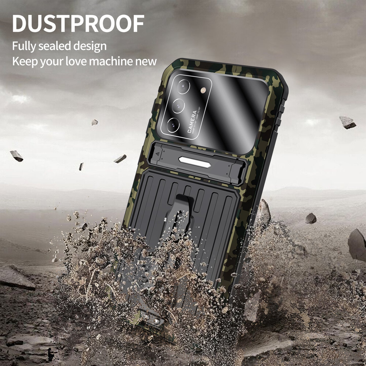 Anti-Fall Full Protection TPU+Metal Hybrid Case Kickstand Shell with Tempered Glass Film and Strap for Samsung Galaxy S21+ 5G