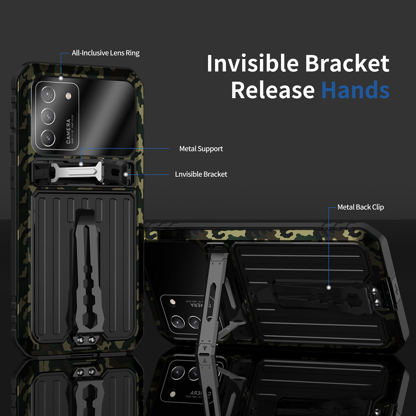 Anti-Fall Full Protection TPU+Metal Hybrid Case Kickstand Shell with Tempered Glass Film and Strap for Samsung Galaxy S21+ 5G