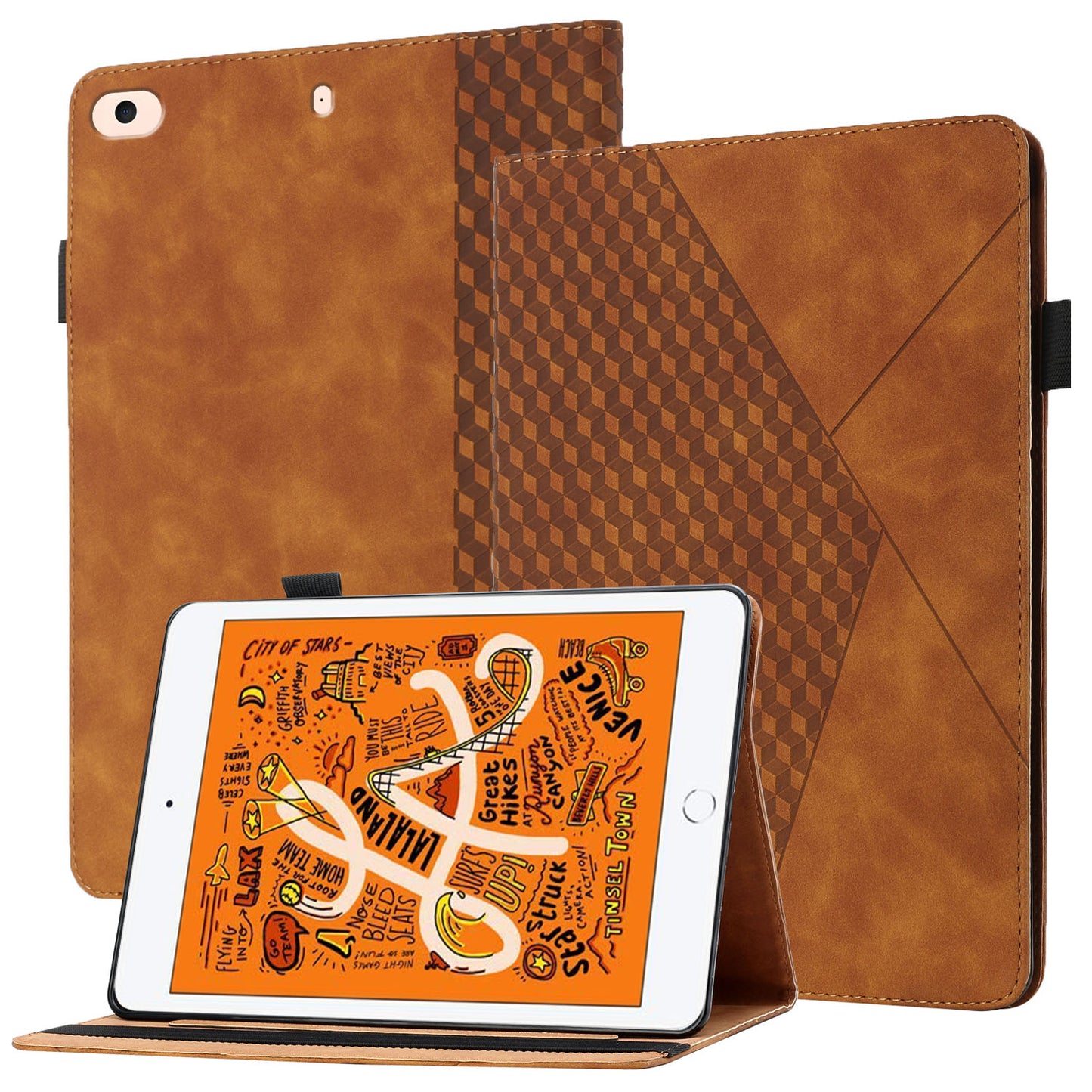 Rhombus Pattern Full Protection Anti-Drop Card Slots Design Skin-touch Feeling Stand Leather Tablet Case Cover for iPad Mini/Mini 2/mini 3/mini 4/mini (2019) 7.9 inch