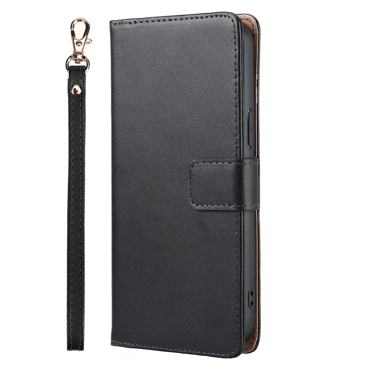 Retro Style Anti-theft Phone Case Genuine Leather Wallet Stand Case with Strap for iPhone 13 mini 5.4 inch