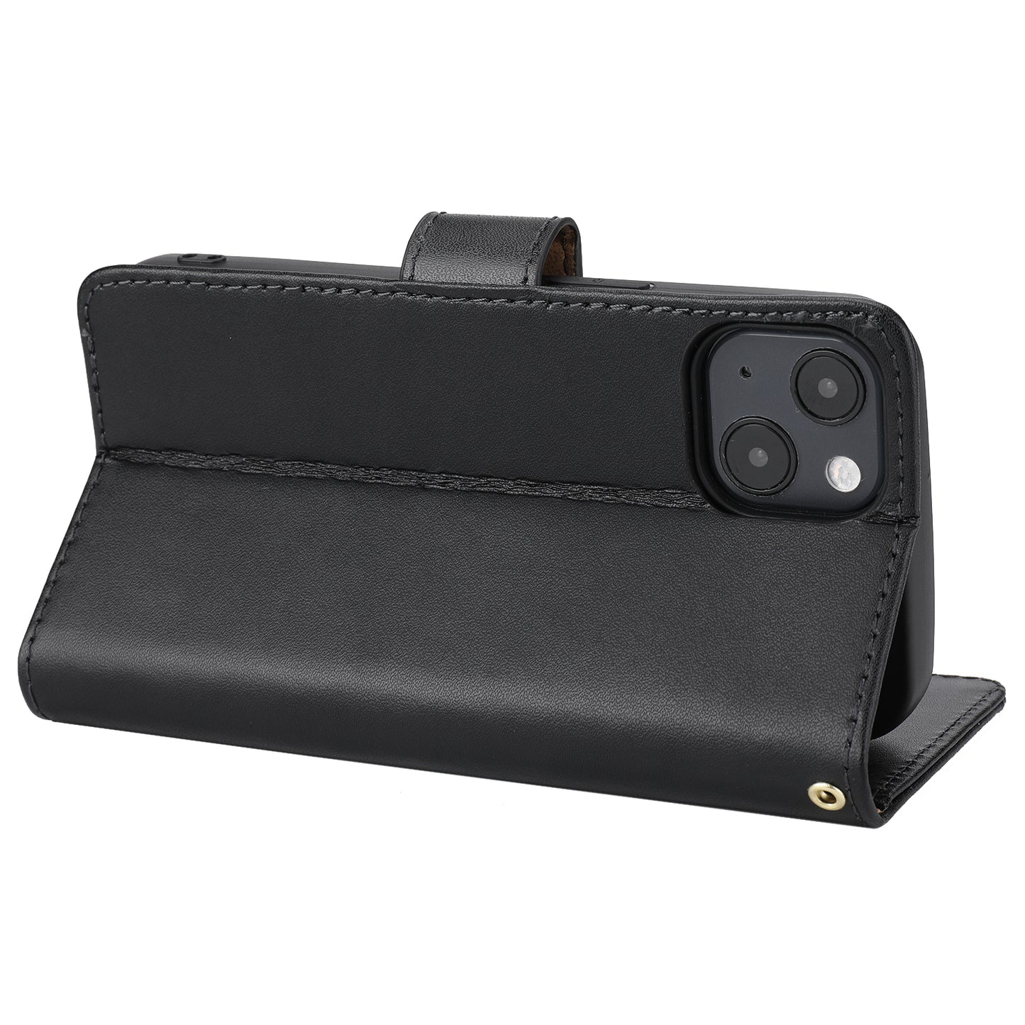 Retro Style Anti-theft Phone Case Genuine Leather Wallet Stand Case with Strap for iPhone 13 mini 5.4 inch