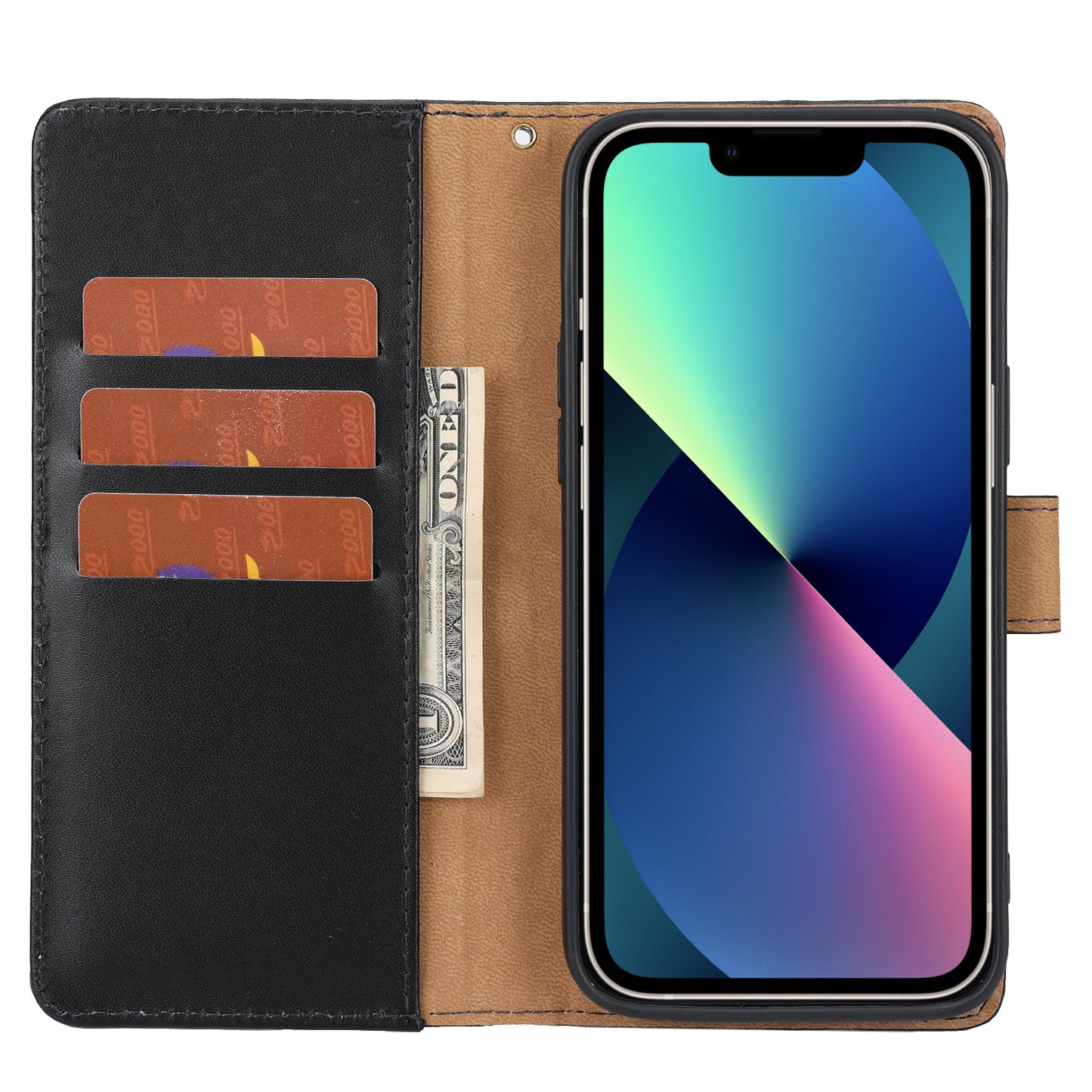 Retro Style Anti-theft Phone Case Genuine Leather Wallet Stand Case with Strap for iPhone 13 mini 5.4 inch