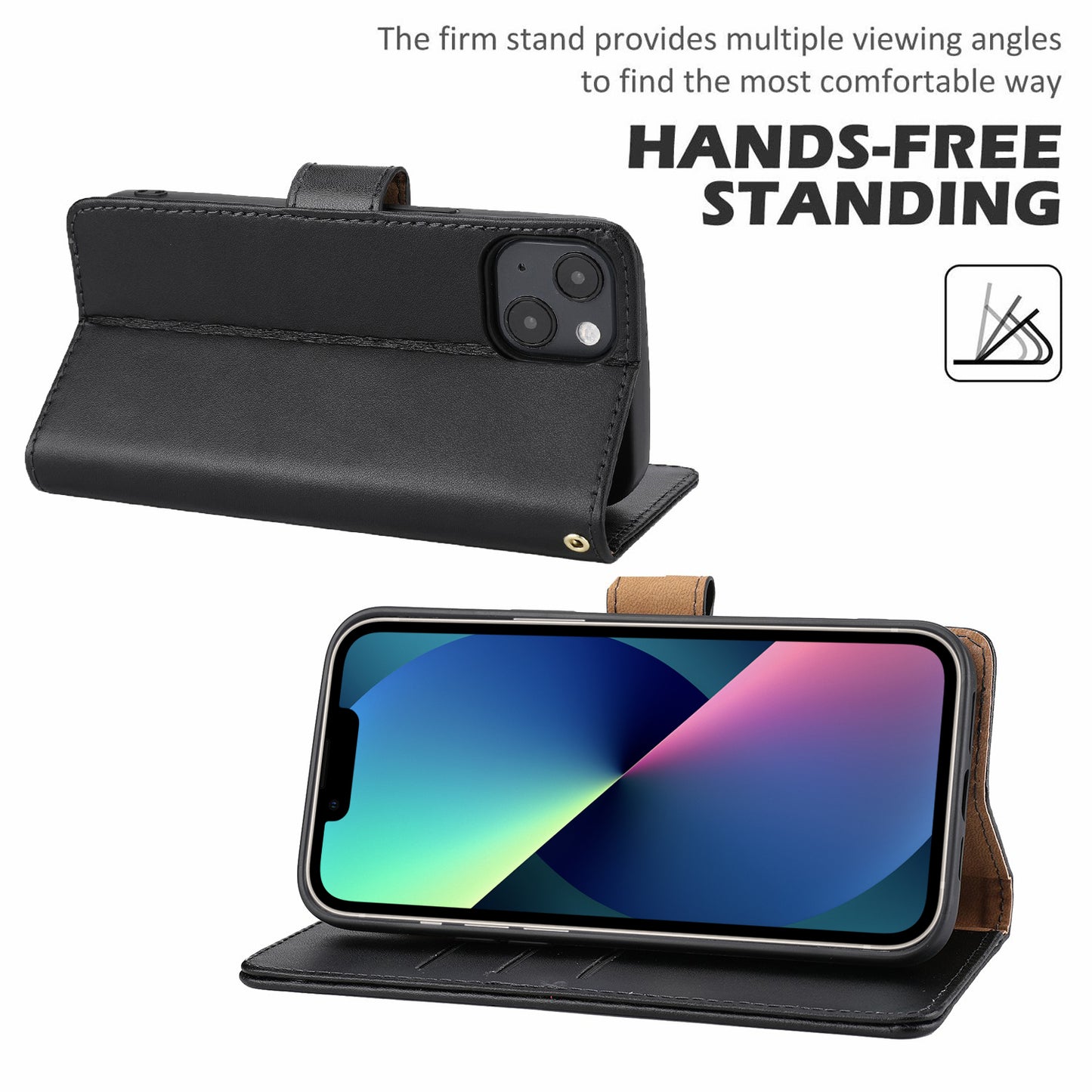 Retro Style Anti-theft Phone Case Genuine Leather Wallet Stand Case with Strap for iPhone 13 mini 5.4 inch