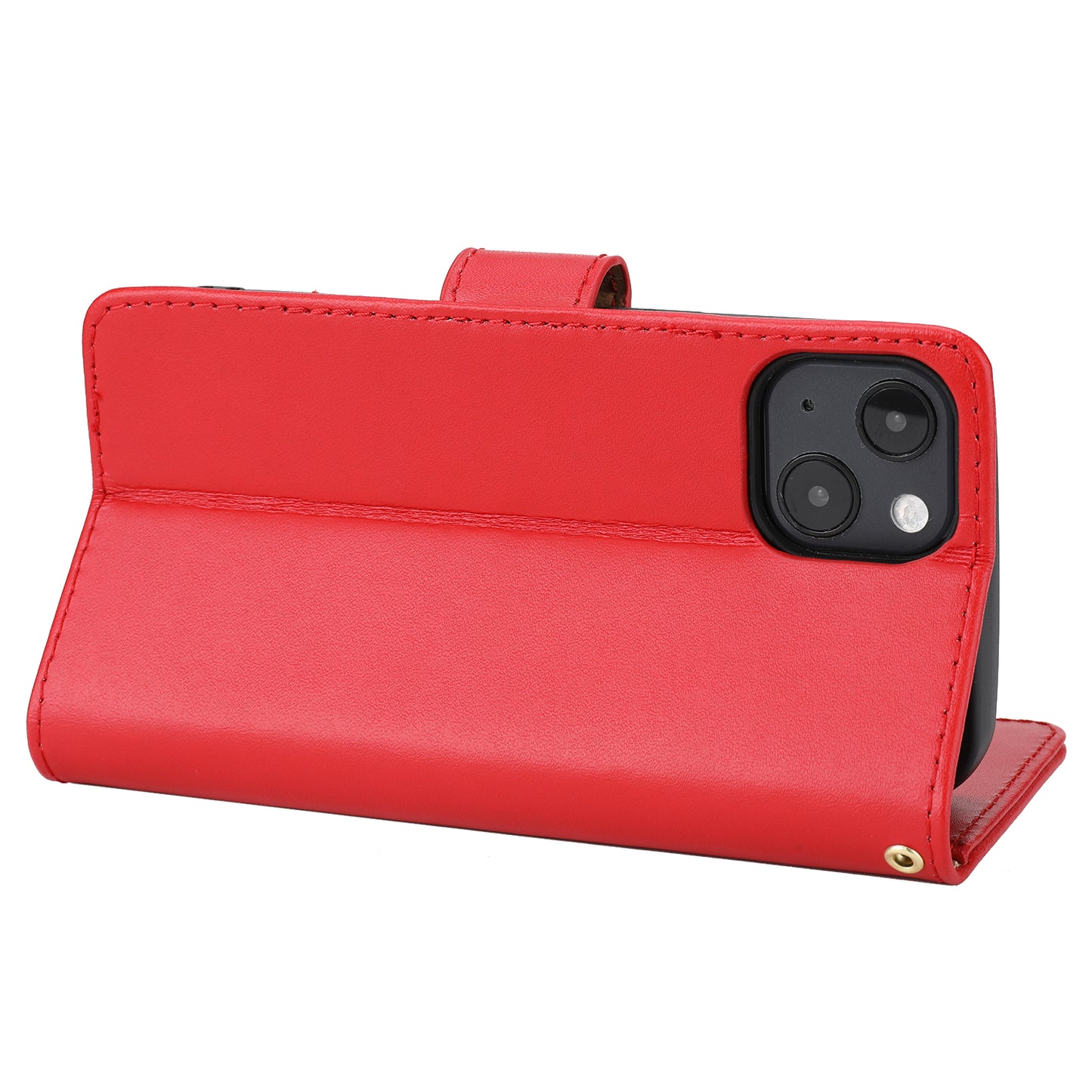 Retro Style Anti-theft Phone Case Genuine Leather Wallet Stand Case with Strap for iPhone 13 mini 5.4 inch
