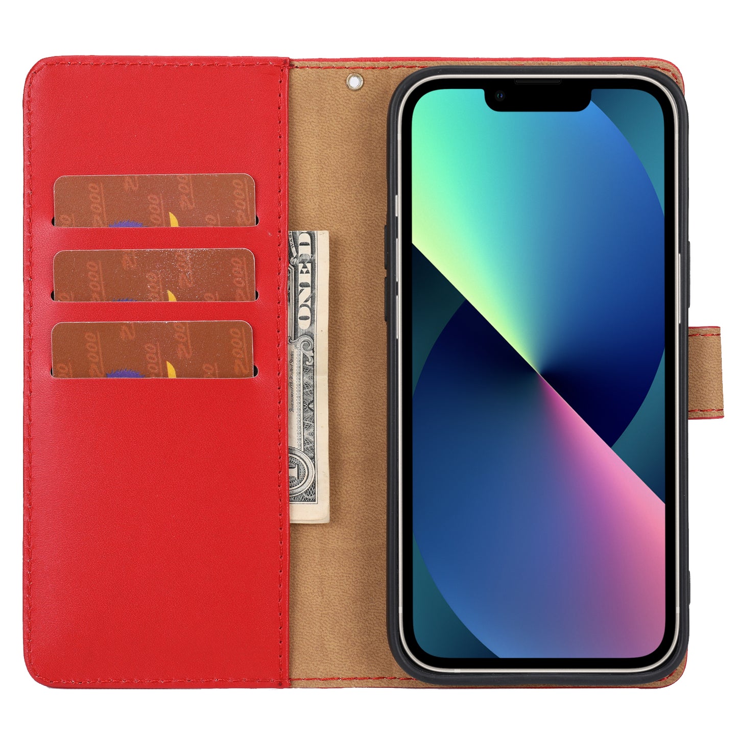 Retro Style Anti-theft Phone Case Genuine Leather Wallet Stand Case with Strap for iPhone 13 mini 5.4 inch