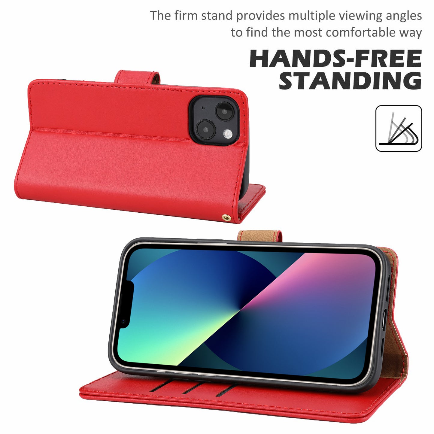 Retro Style Anti-theft Phone Case Genuine Leather Wallet Stand Case with Strap for iPhone 13 mini 5.4 inch