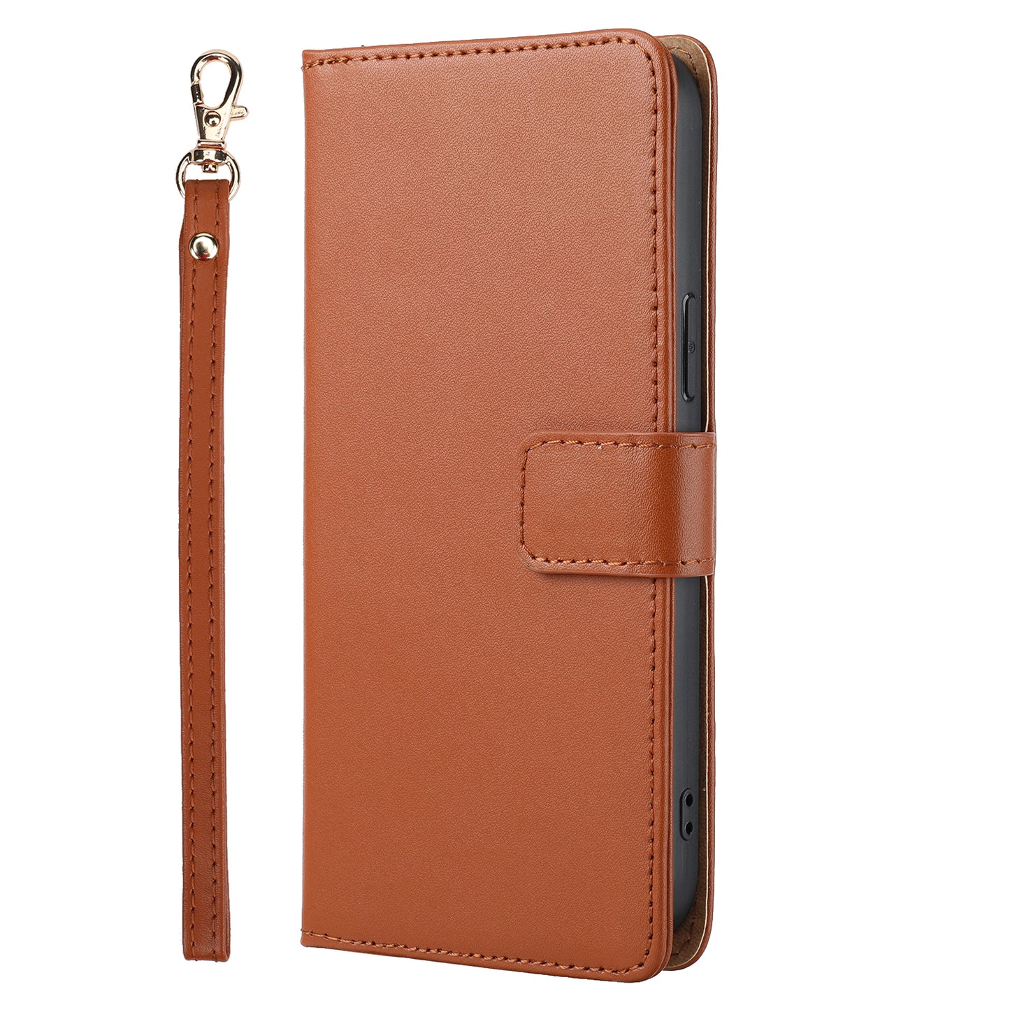 Retro Style Anti-theft Phone Case Genuine Leather Wallet Stand Case with Strap for iPhone 13 mini 5.4 inch
