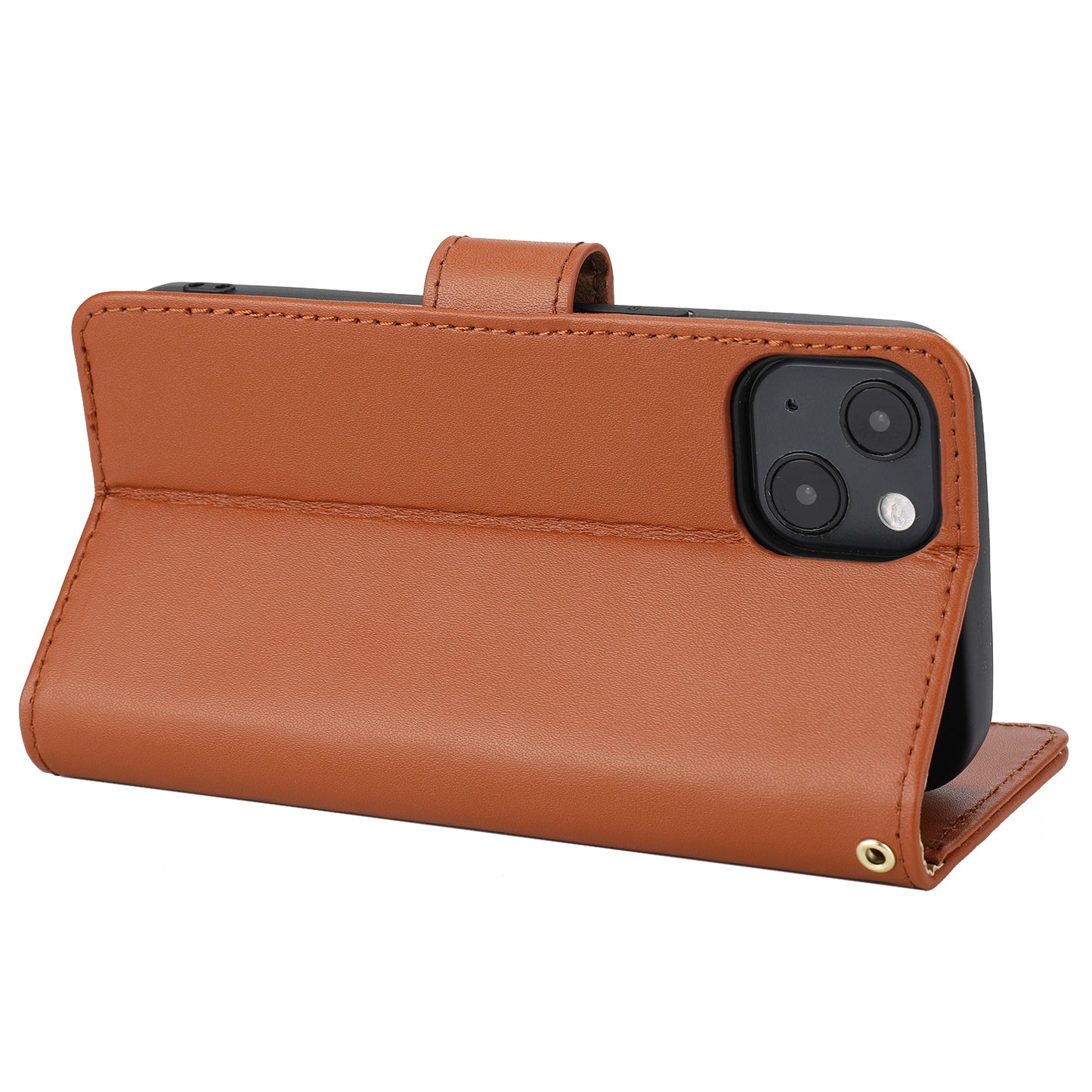 Retro Style Anti-theft Phone Case Genuine Leather Wallet Stand Case with Strap for iPhone 13 mini 5.4 inch