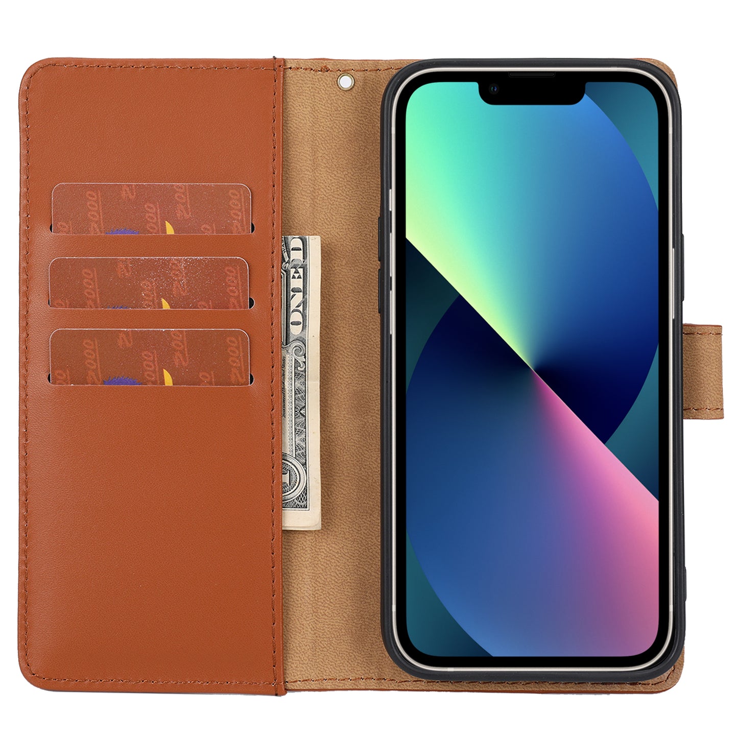Retro Style Anti-theft Phone Case Genuine Leather Wallet Stand Case with Strap for iPhone 13 mini 5.4 inch
