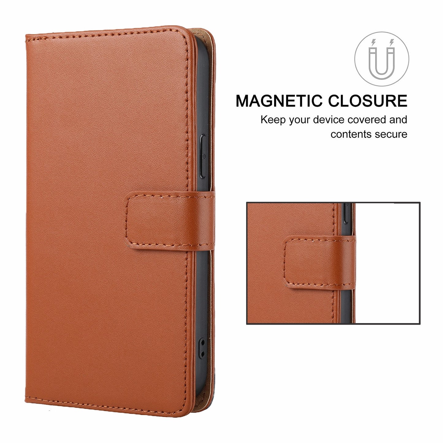 Retro Style Anti-theft Phone Case Genuine Leather Wallet Stand Case with Strap for iPhone 13 mini 5.4 inch