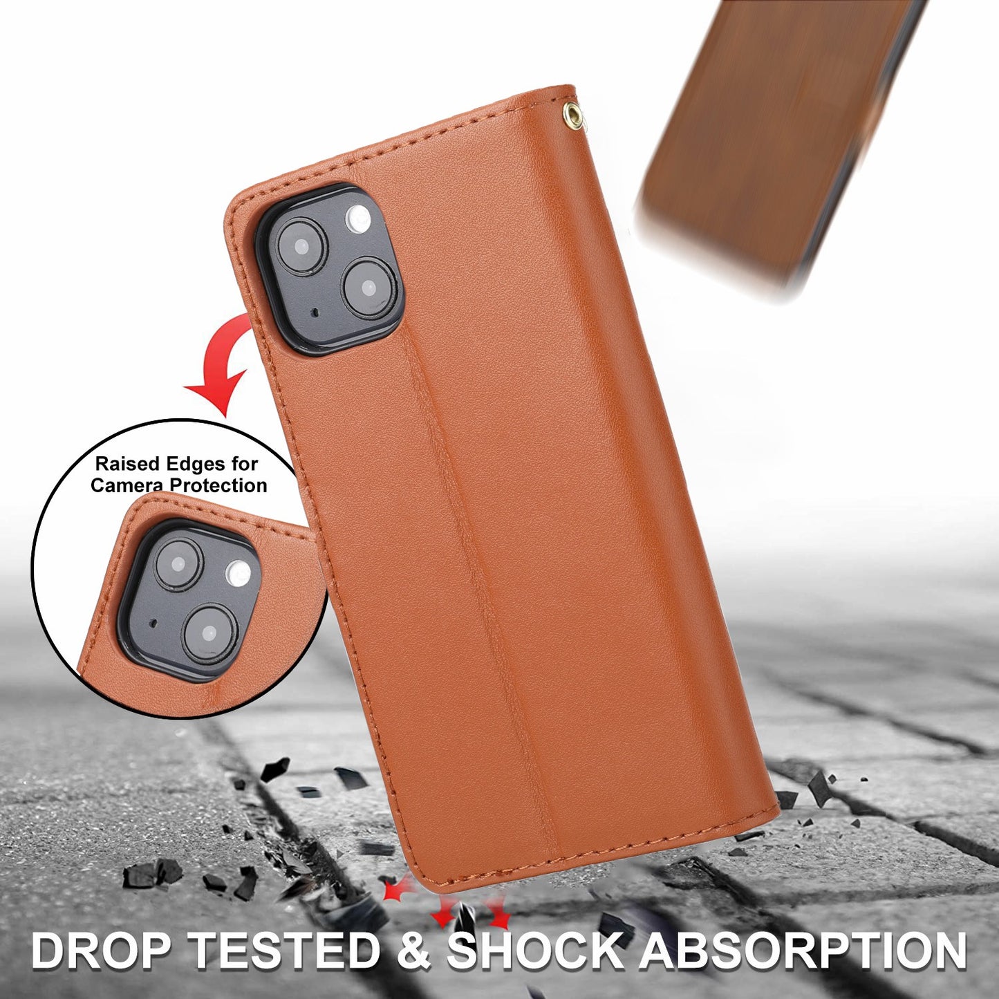 Retro Style Anti-theft Phone Case Genuine Leather Wallet Stand Case with Strap for iPhone 13 mini 5.4 inch