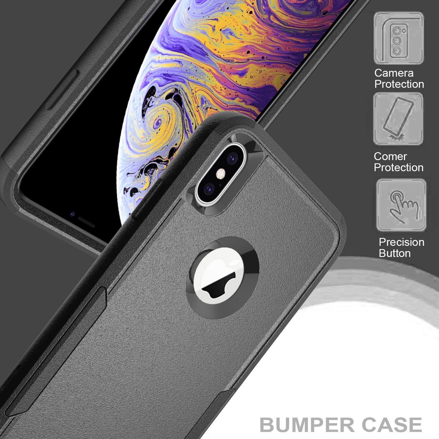 Anti-Drop Full Protection TPU + PC Hybrid Case Support Wireless Charging for iPhone X/XS