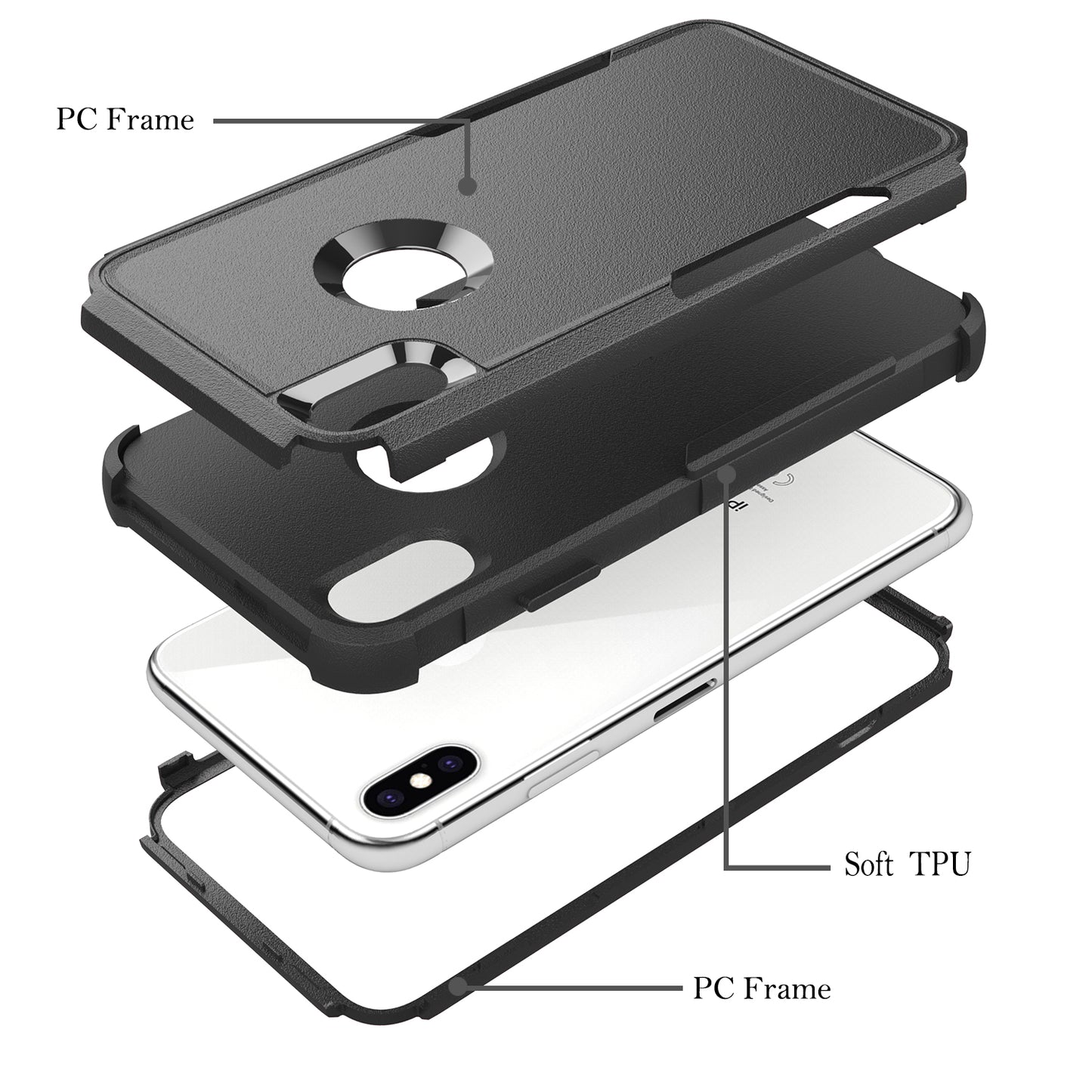 Anti-Drop Full Protection TPU + PC Hybrid Case Support Wireless Charging for iPhone X/XS