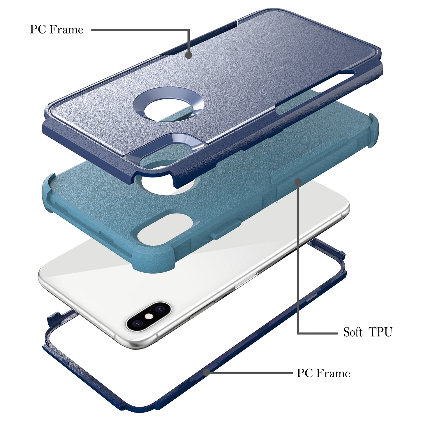 Anti-Drop Full Protection TPU + PC Hybrid Case Support Wireless Charging for iPhone X/XS