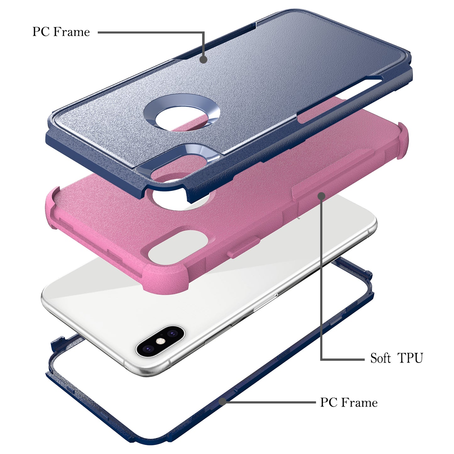 Anti-Drop Full Protection TPU + PC Hybrid Case Support Wireless Charging for iPhone X/XS