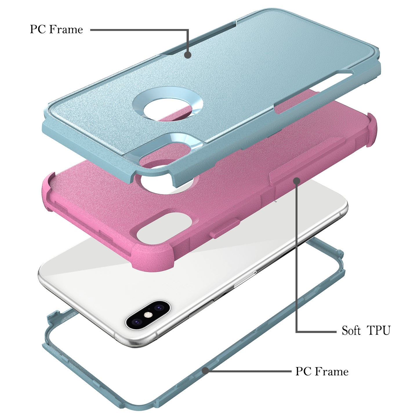 Anti-Drop Full Protection TPU + PC Hybrid Case Support Wireless Charging for iPhone X/XS