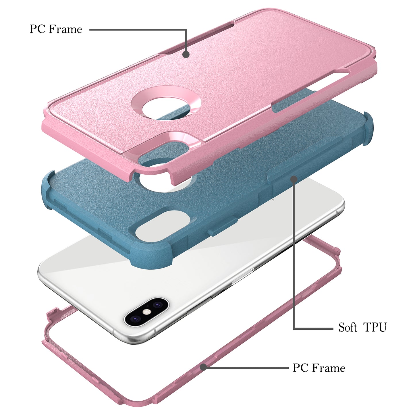 Anti-Drop Full Protection TPU + PC Hybrid Case Support Wireless Charging for iPhone X/XS